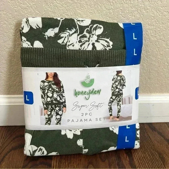 Honeydew “New” Super  Soft 2 Piece Pajama Set Olive Floral Women’s Size Large - Picture 1 of 5